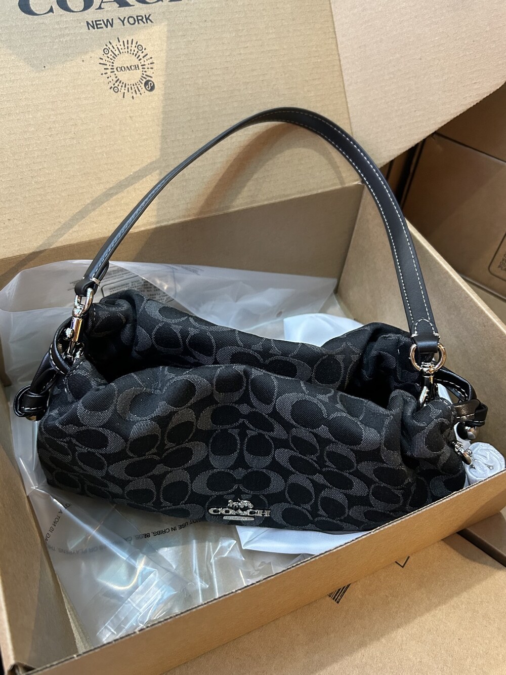 Coach Black Signature Denim Small Shoulder Underarm Bag - Picture 7 of 12
